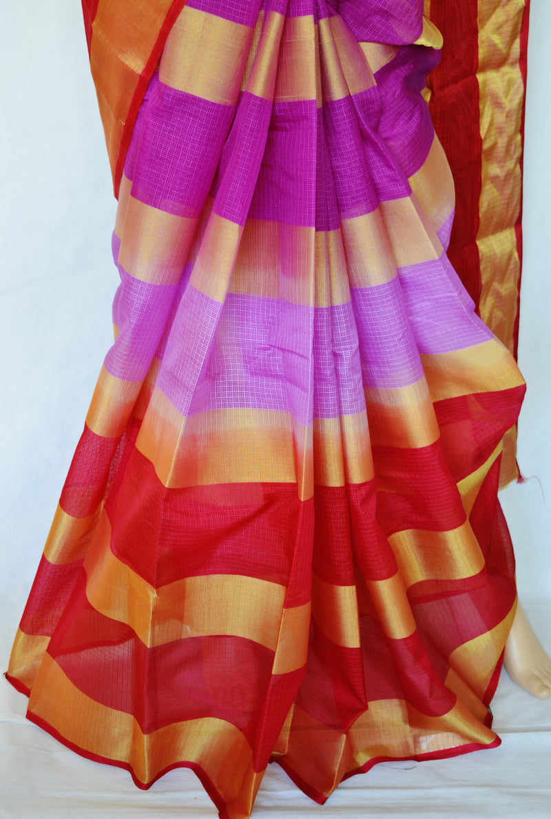 Purple, Red & Gold Colour Manipuri Saree