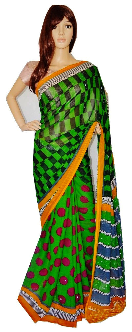 Green Exclusive Saree With Bindi Works
