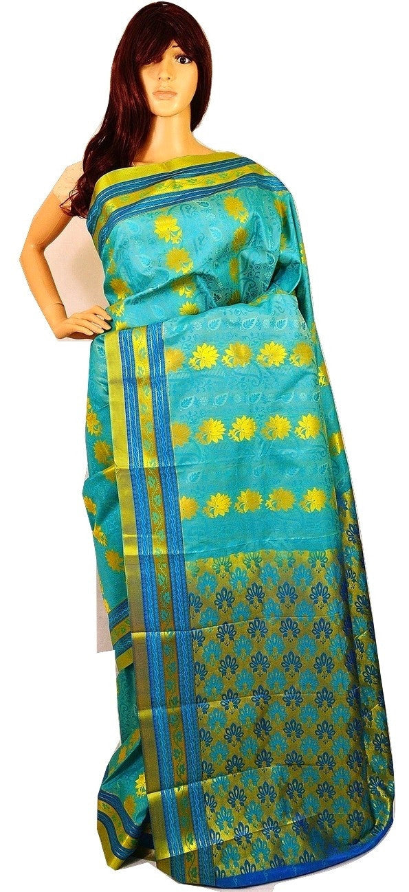 Mint, Blue Colour & Gold Kanchipuram Silk  Saree