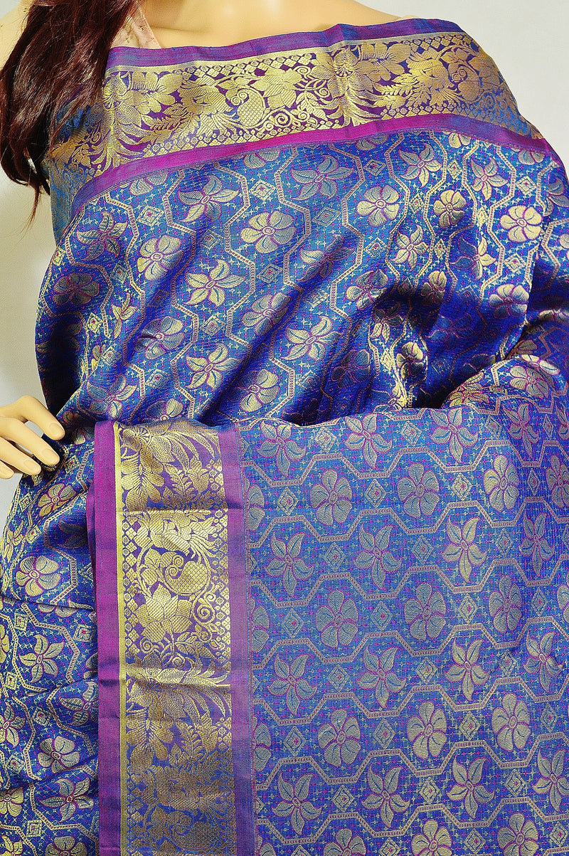 Blue Beautiful Kanchipuram Pattu Silk Saree