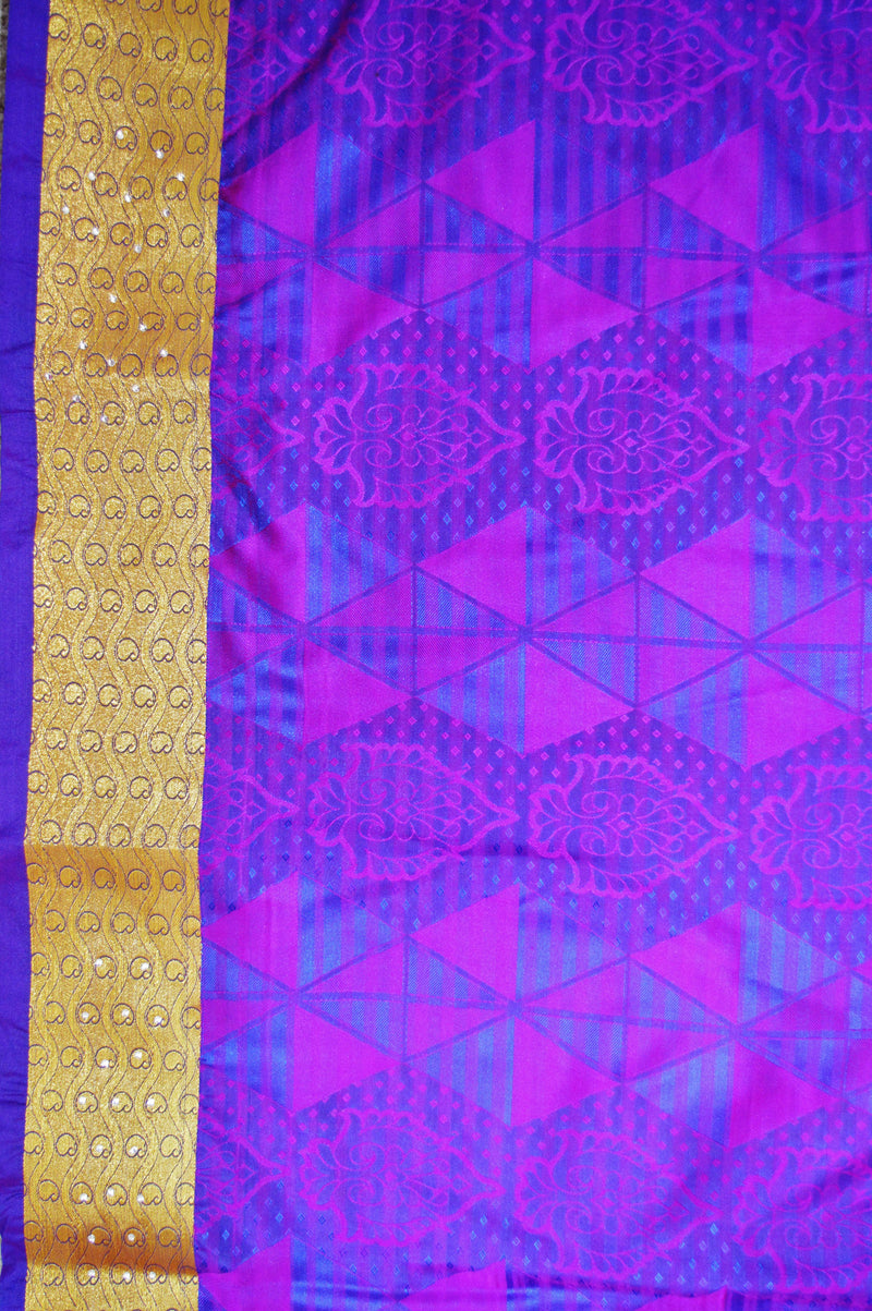 Blue Shaded Purple Stone Work Kanchipuram Silk Saree