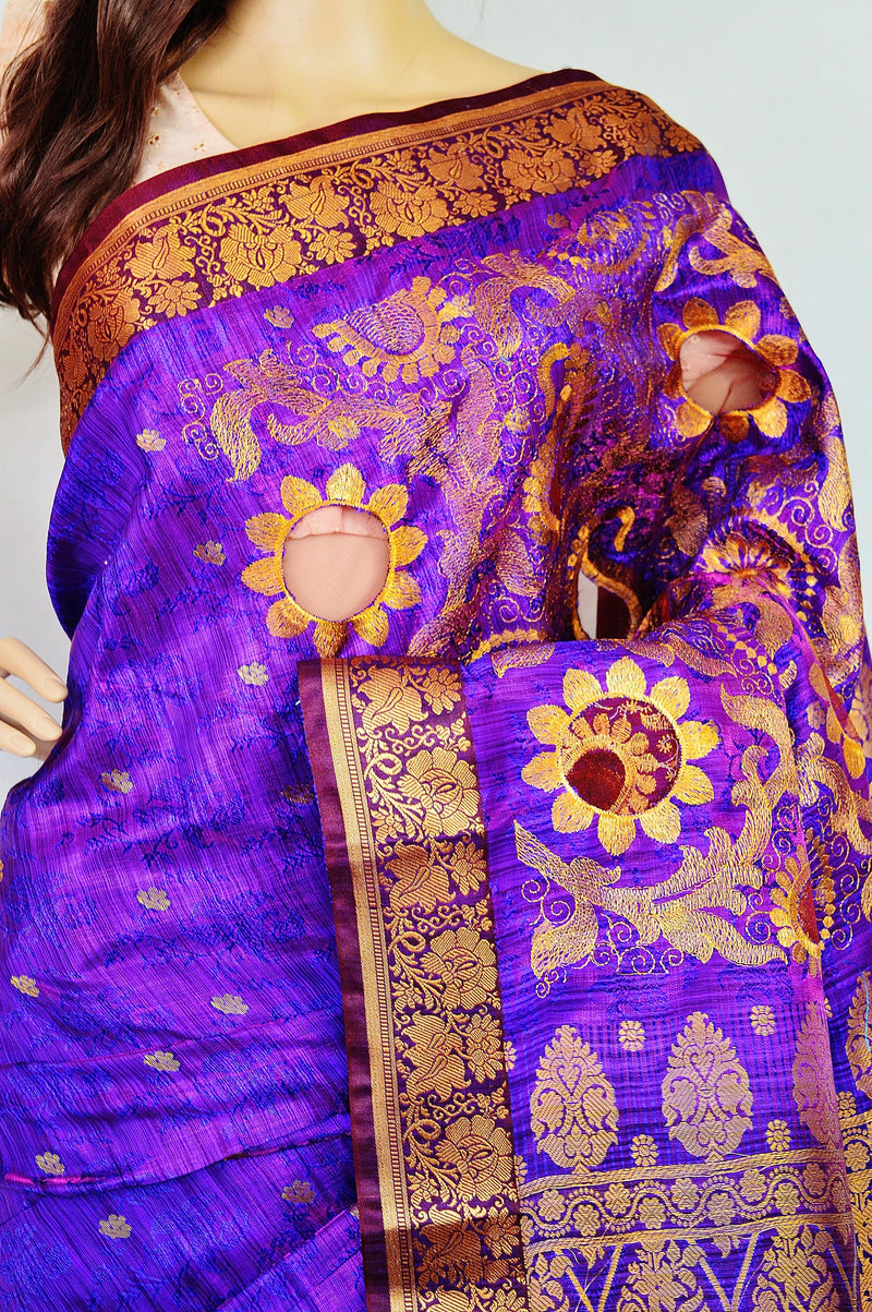 Gold ,Purple Net  Thread Fancy Saree