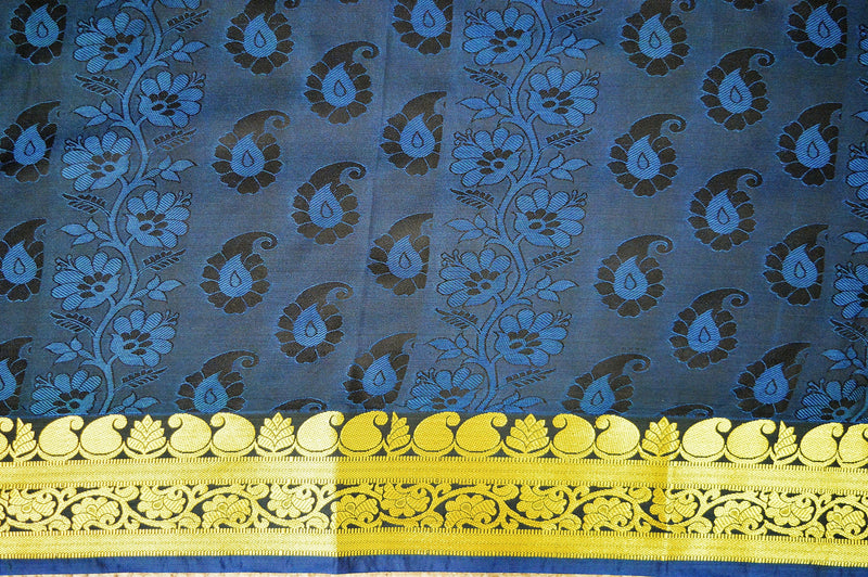 Green Shade Blue & Gold  Kanchipuram Silk Saree
