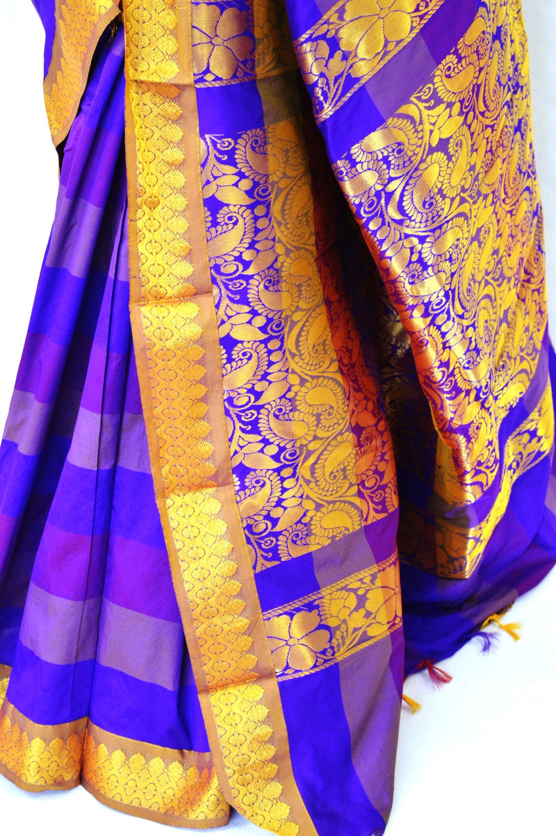 Purple Stripe D/S Siragu Self Multi Silk Saree