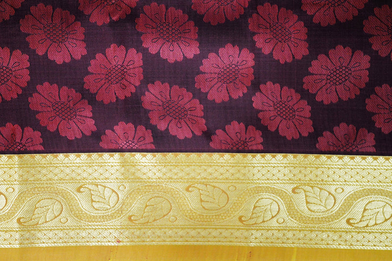 Gold,Maroon & Mustard Colour Kanchipuram Silk  Saree