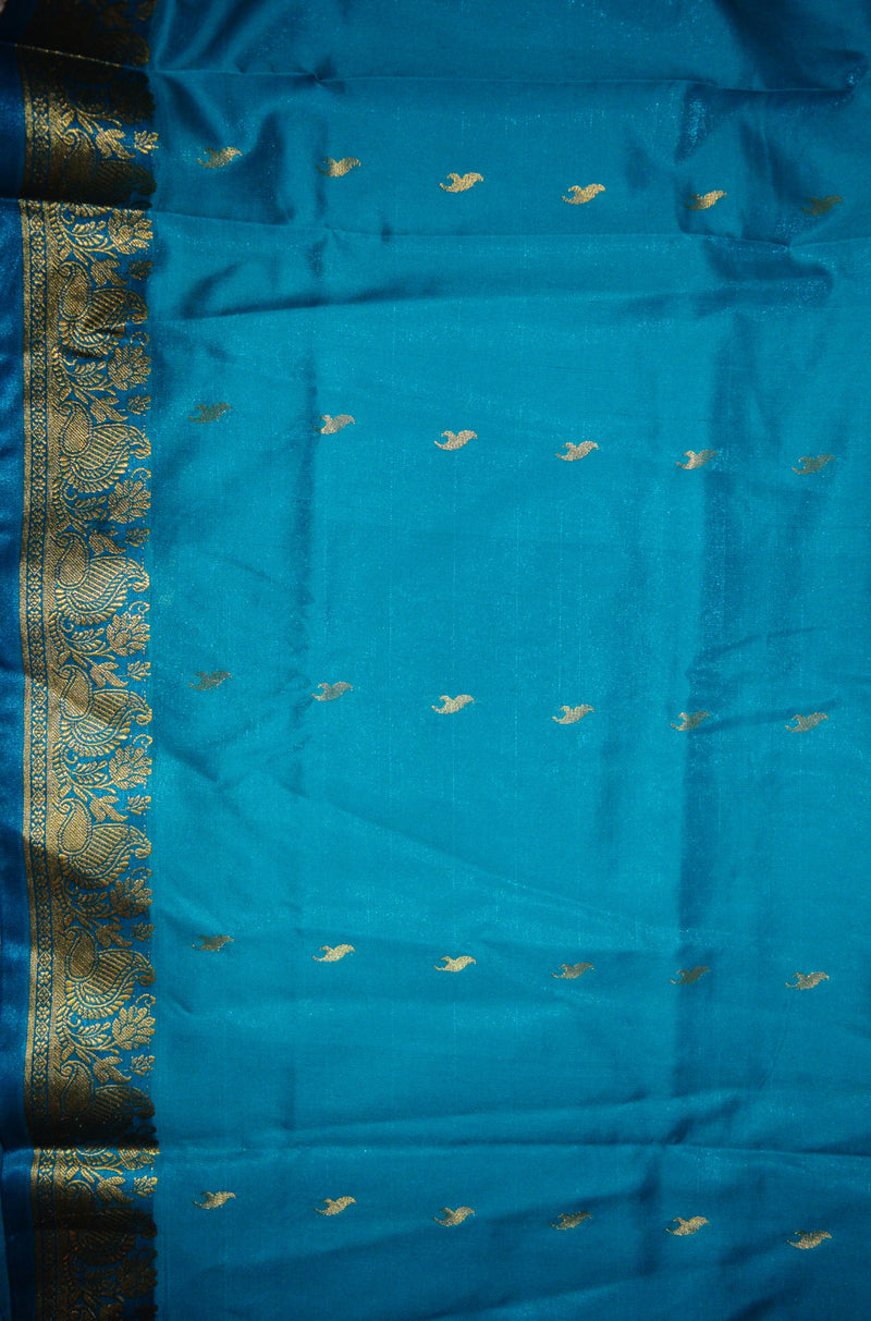 Purple & Turquoise Sequins Work Banaras Silk Saree