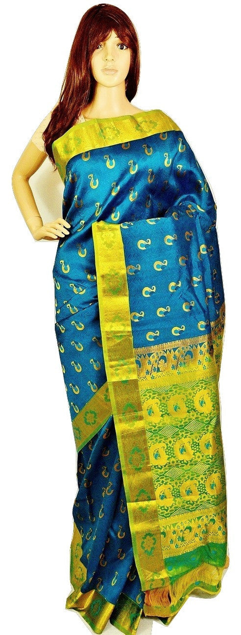 Turquoise Colour Kanchipuram Pattu Silk Saree