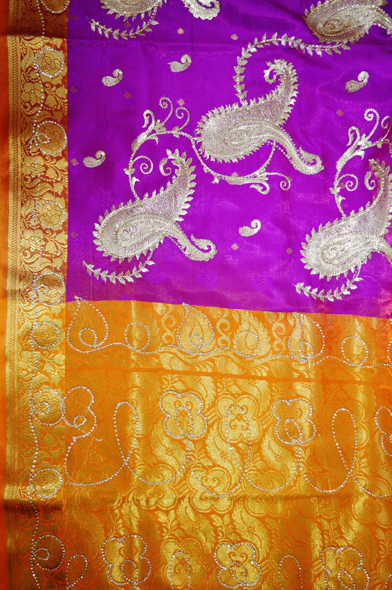 Fuchsia & Mustard Colour Banaras Silk Saree