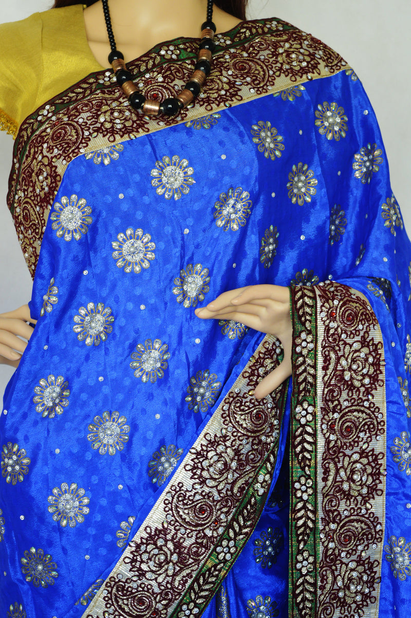 Blue Colour With Stone & Beads  Work  Saree
