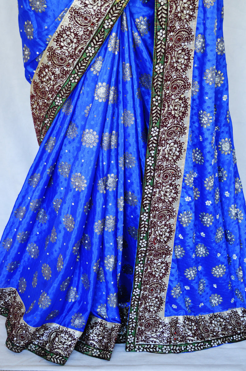 Blue Colour With Stone & Beads  Work  Saree