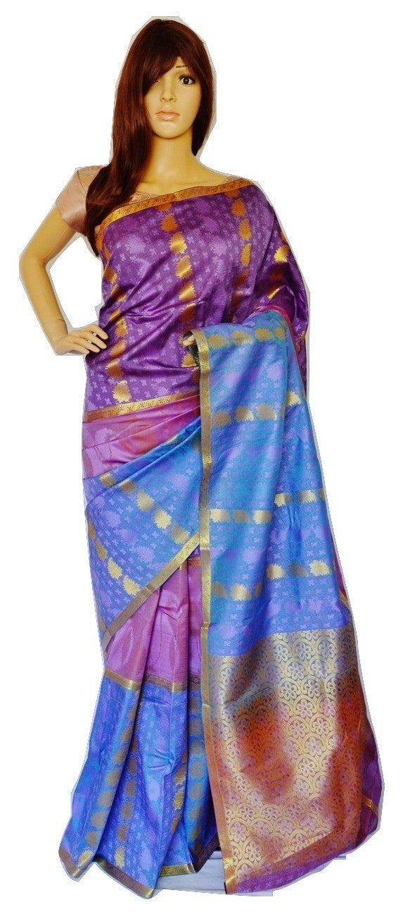 Purple, Blue & Onion Colour Kanchipuram Silk  Saree