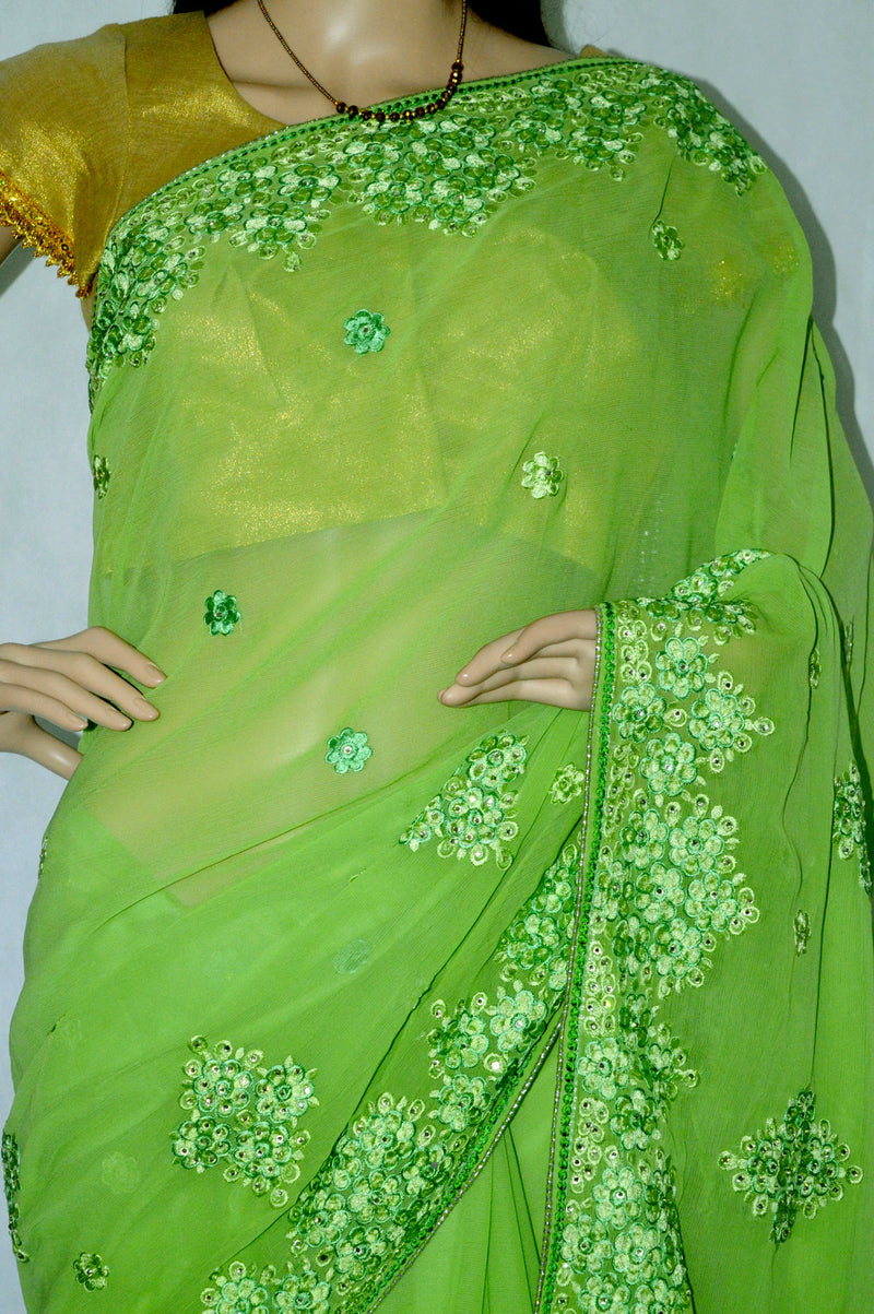 Elegant Bright Green Colour Party Wear Saree