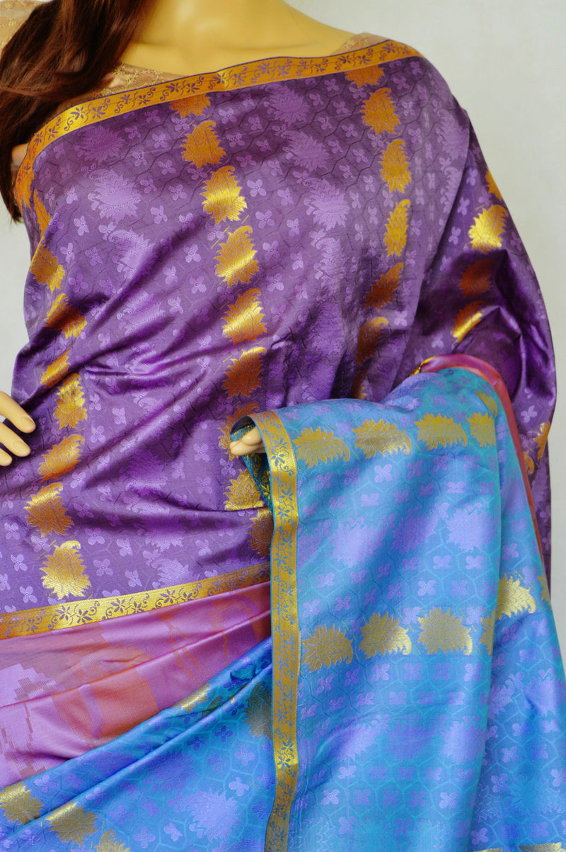 Purple, Blue & Onion Colour Kanchipuram Silk  Saree