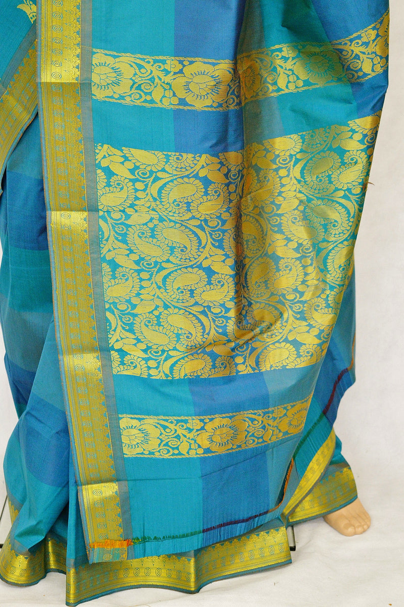 Green, Blue & Gold Kanchipuram Silk Saree