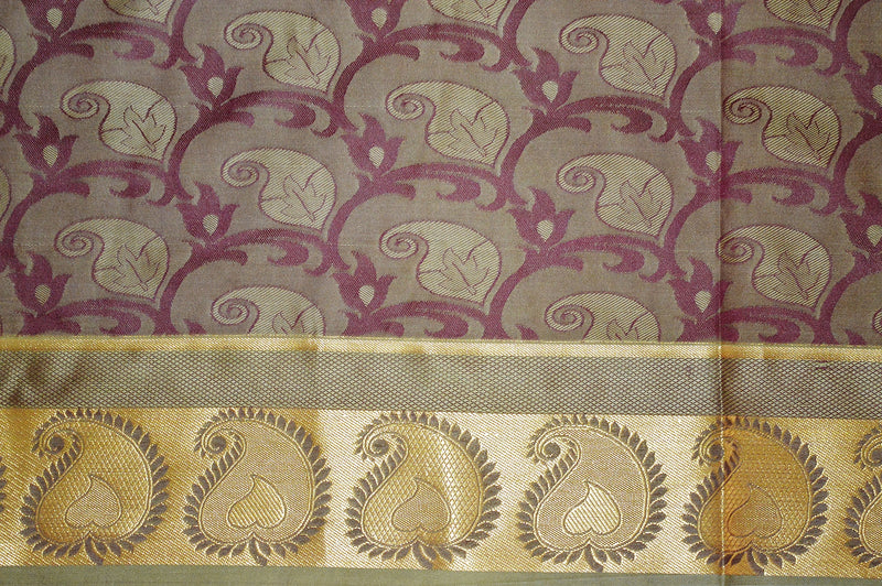 Maroon ,Green & Gold Colour Kanchipuram Silk  Saree