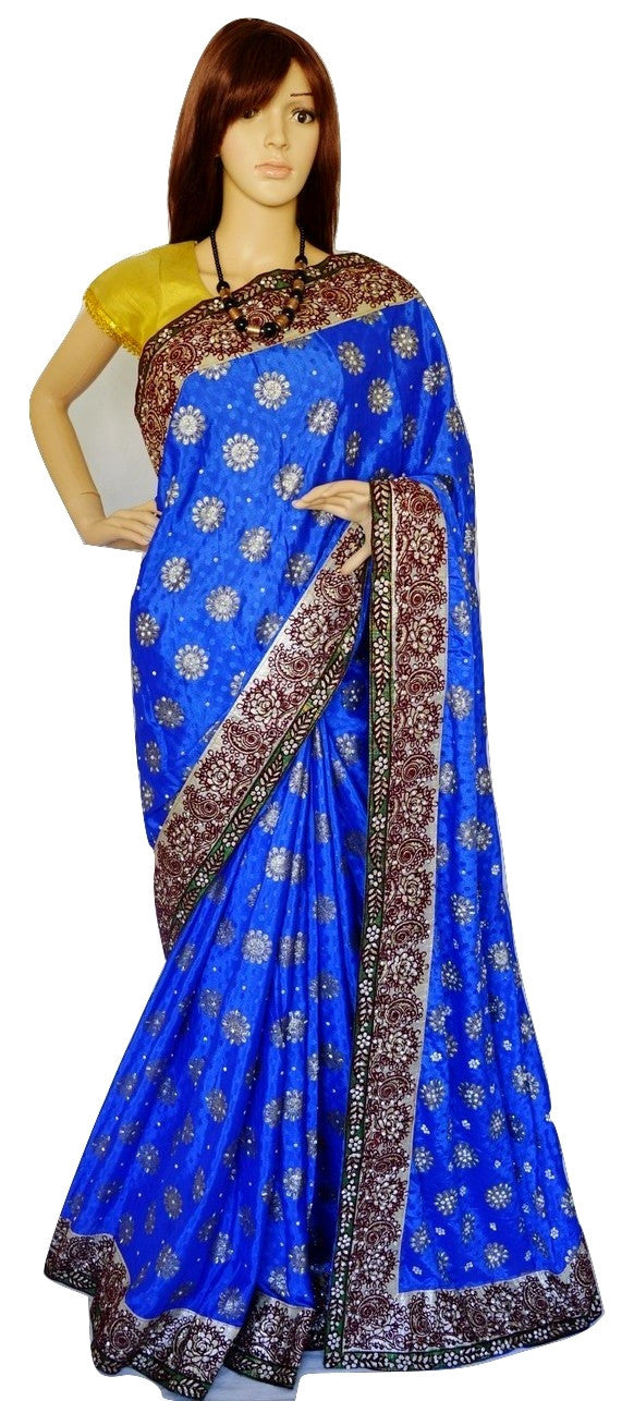 Blue Colour With Stone & Beads  Work  Saree
