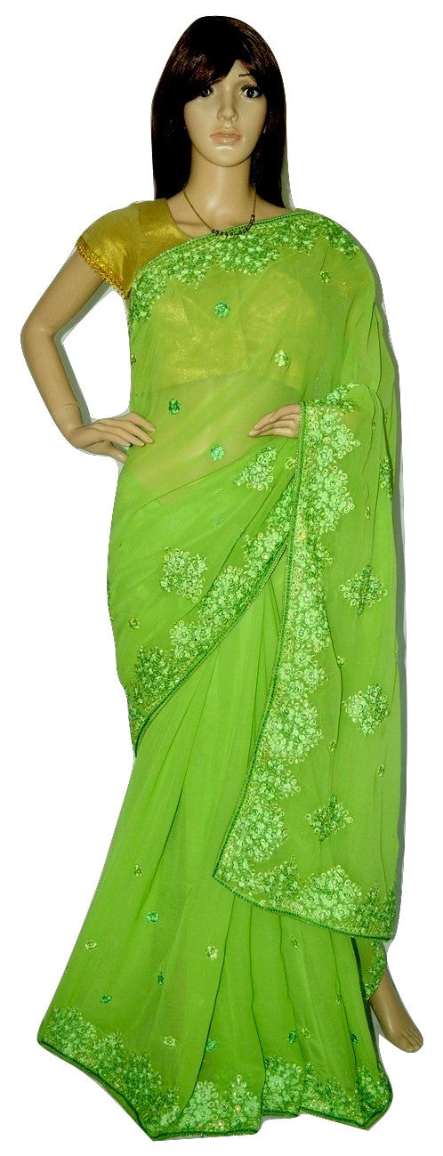 Elegant Bright Green Colour Party Wear Saree