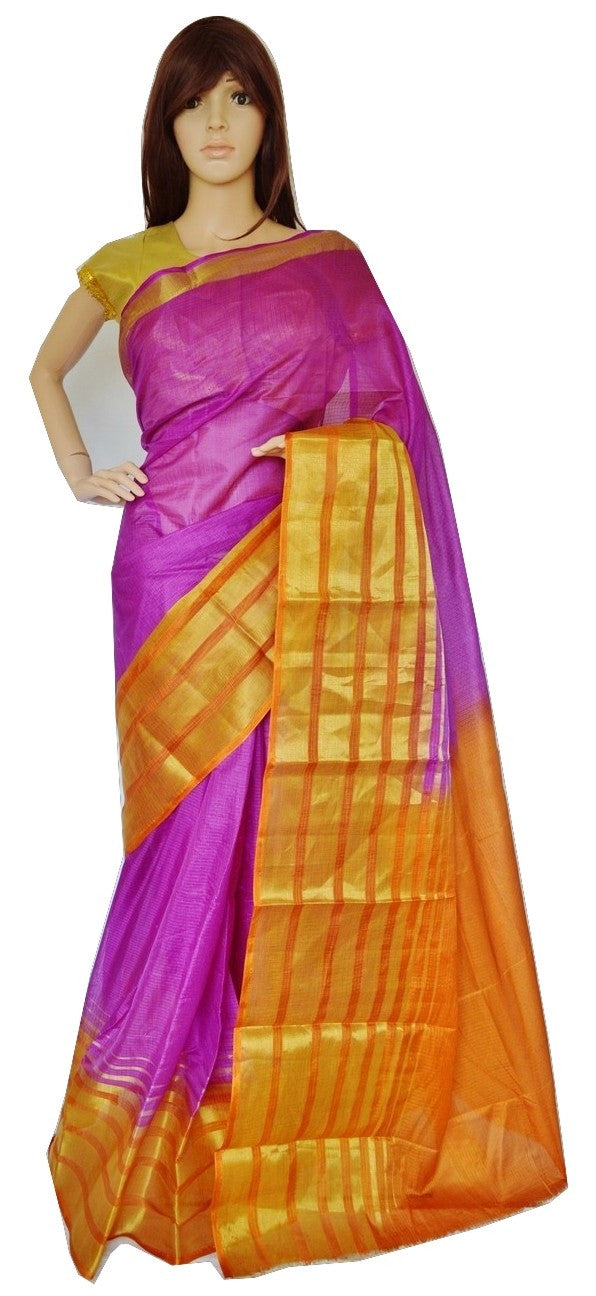 Purple,Mustard & Gold Colour Manipuri Saree