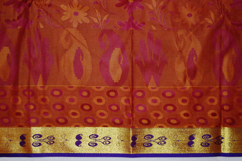 Blue Shade Maroon & Gold Kanchipuram Silk Saree
