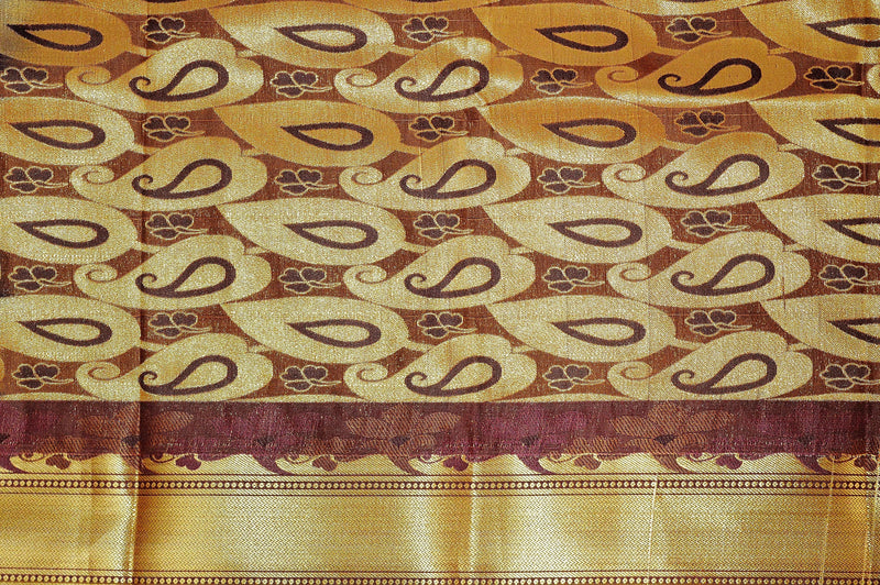 Mustard Shade Blue & Gold Colour Kanchipuram Silk  Saree