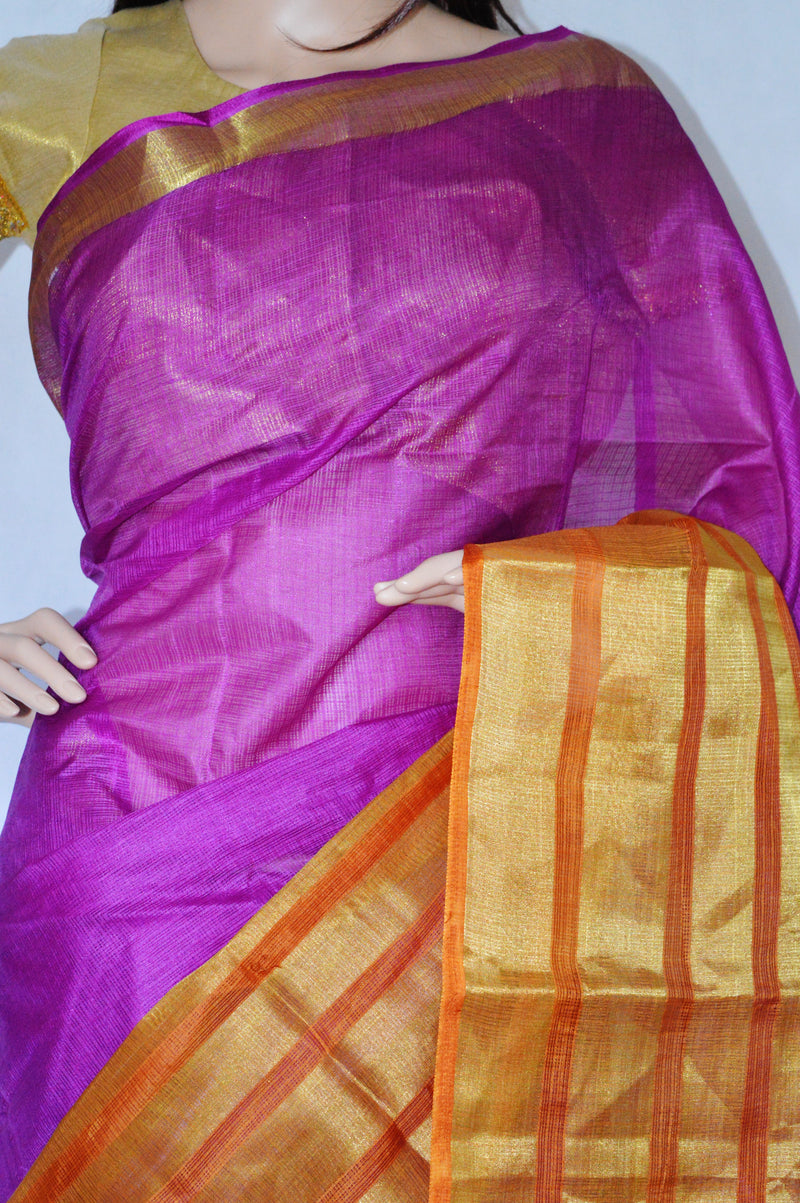 Purple,Mustard & Gold Colour Manipuri Saree