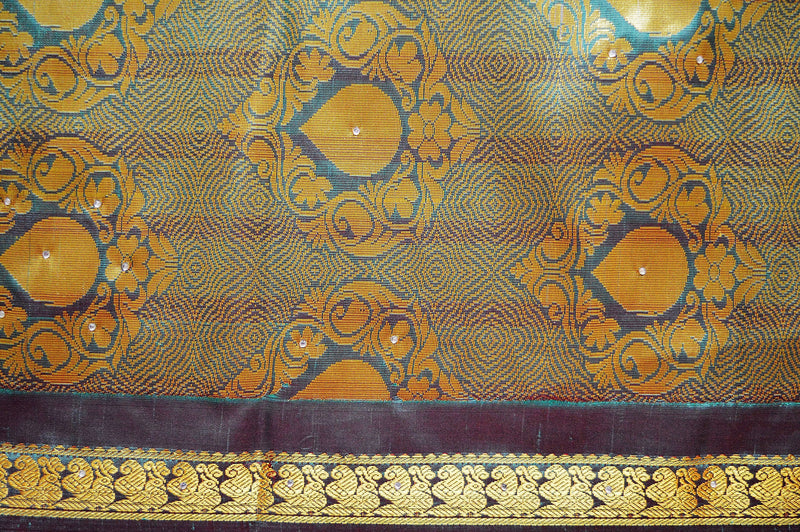 Green & Gold  Stone Work Kanchipuram Silk Saree