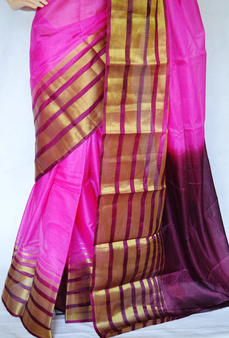 Pink,Plum & Gold Colour Manipuri Saree