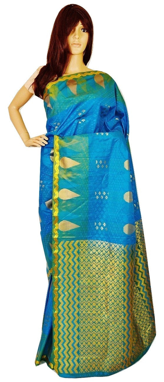 Green Shaded Blue Colour Kanchipuram Silk  Saree