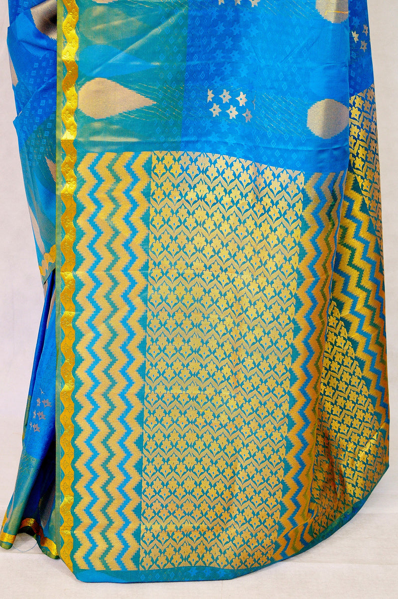 Green Shaded Blue Colour Kanchipuram Silk  Saree