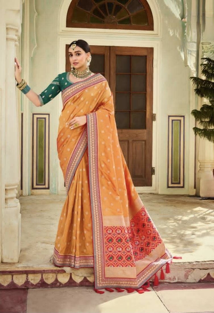 Superb Orange colour Silk Wedding Saree