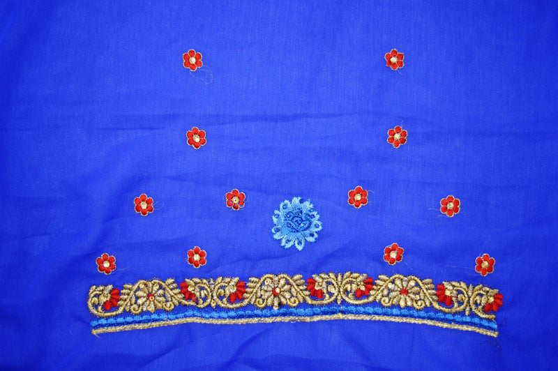 Pleasing Blue,Gold & Red Party Wear Saree