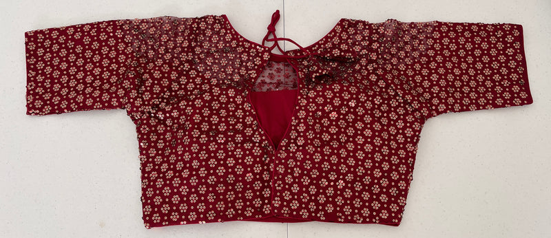 Sequins net ready made blouse in maroon