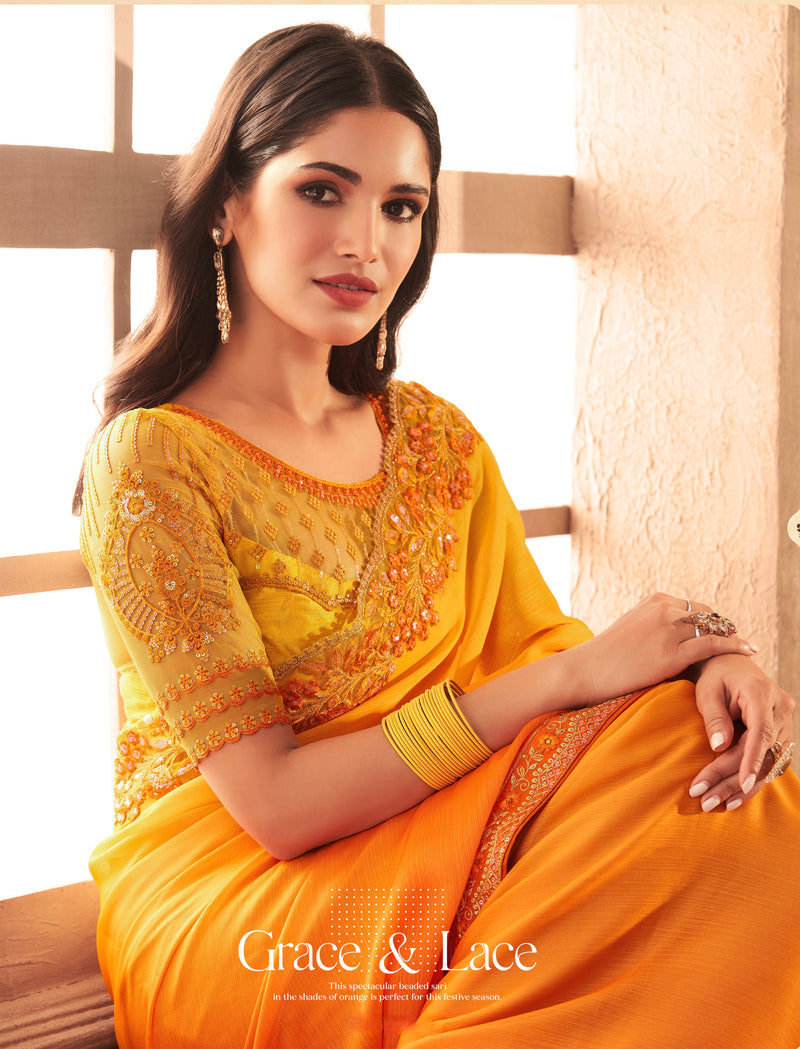 Orange Colour Silk Designer Saree