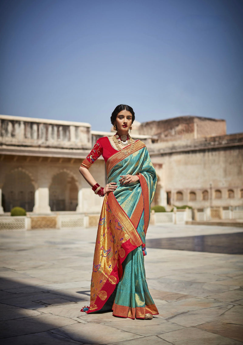 Sea Green Saree with Weaving Work