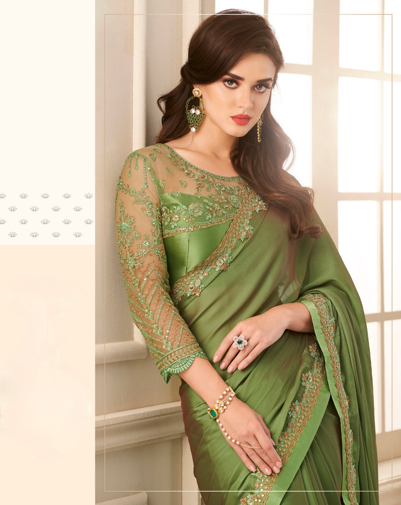 Elegant Satin Chiffon Silk Designer Saree