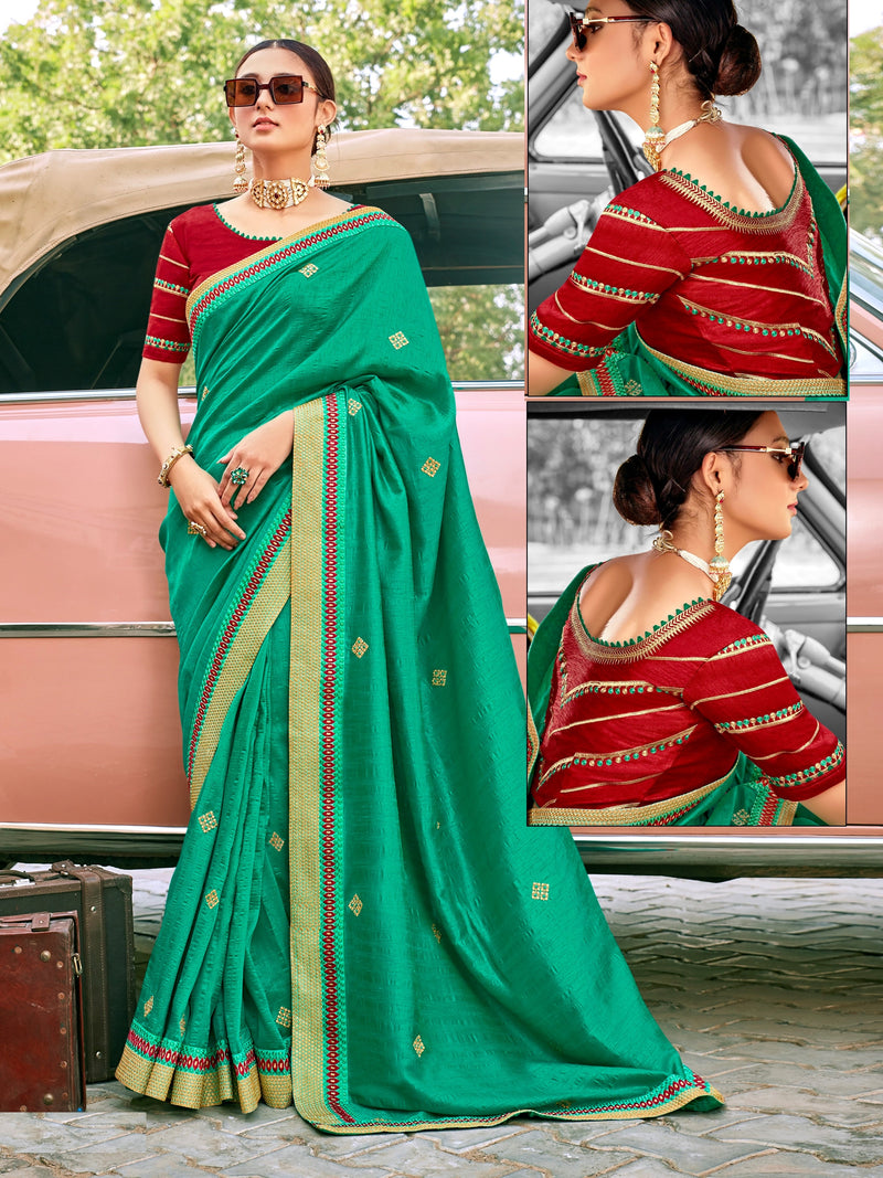 Green Colour Satin Silk Party Wear Saree