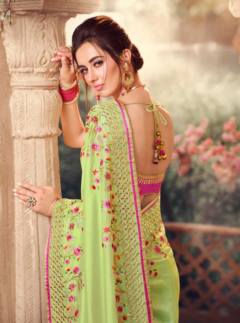 Green colour Pure Silk Designer Saree