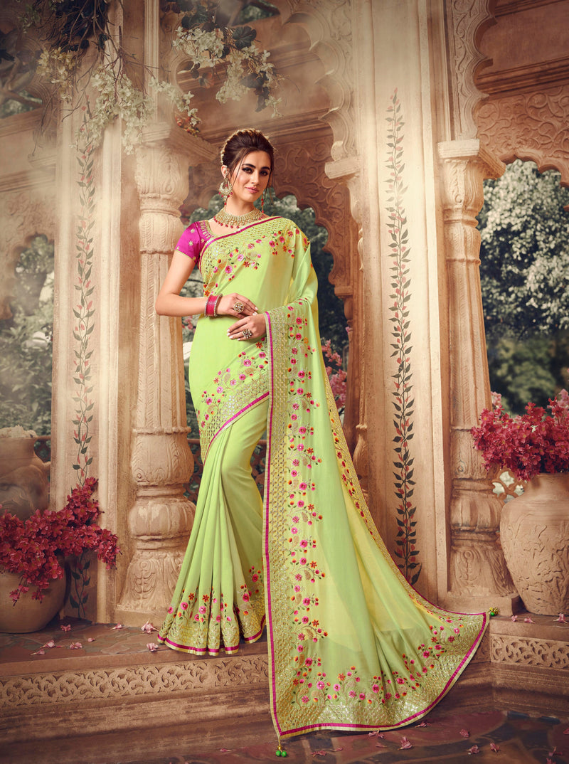 Green colour Pure Silk Designer Saree