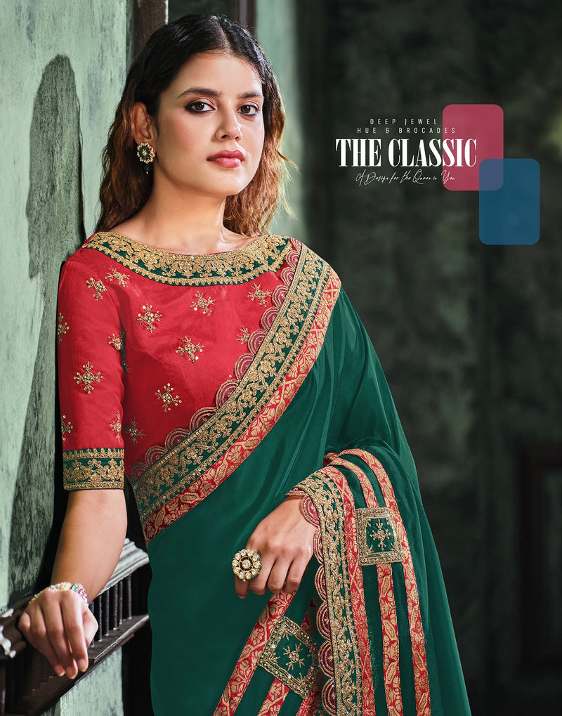 Green Designer Saree with Handmade works