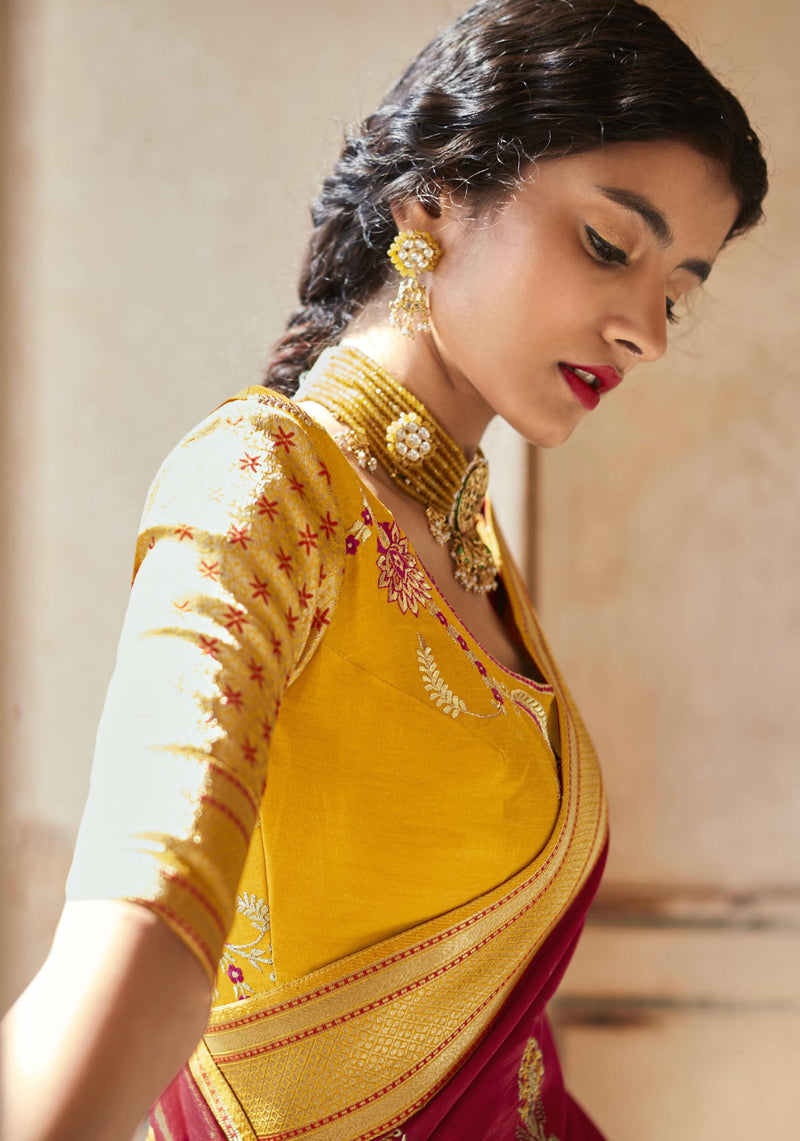 Lovely Red Saree with Weaving Work