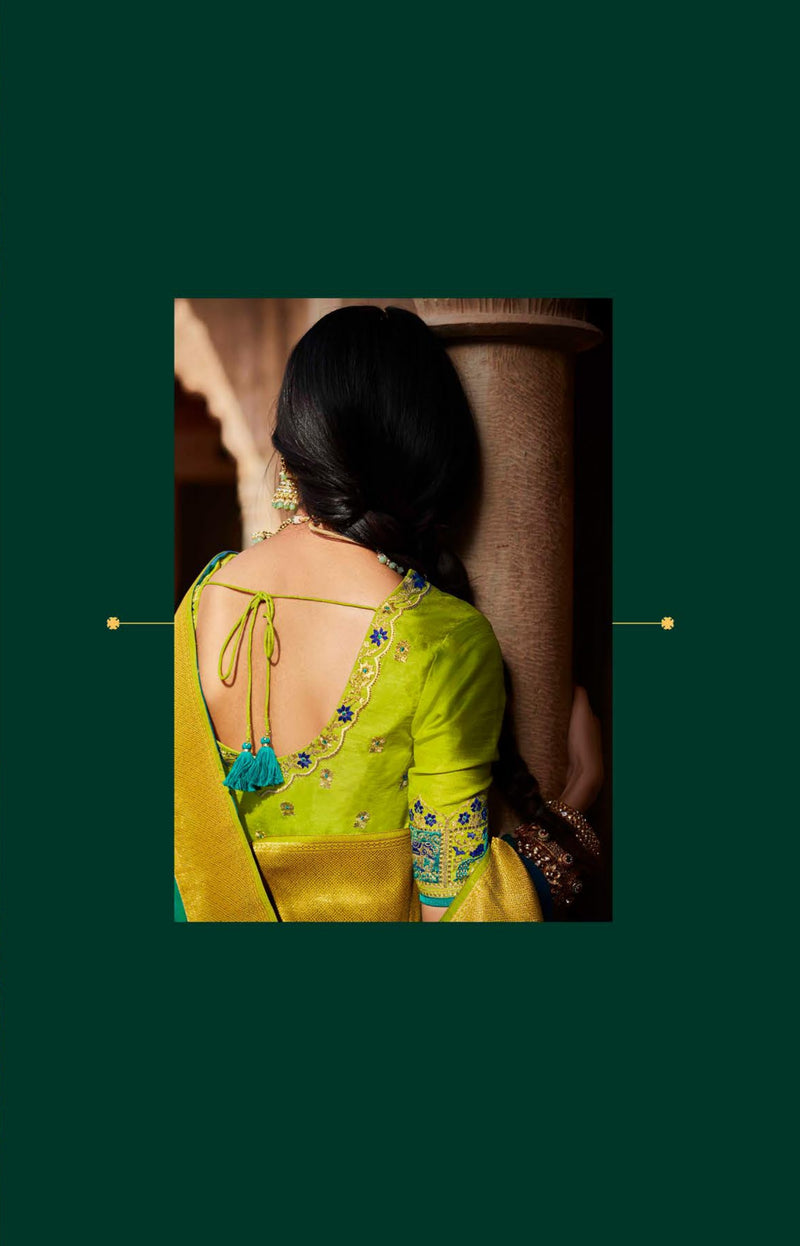 Green & Lime colour Paithani Silk Saree