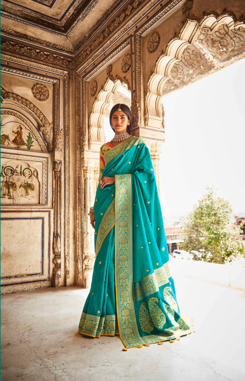 Light Turquoise colour Paithani Silk Saree