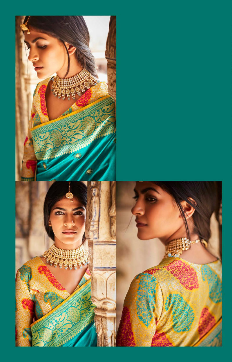 Light Turquoise colour Paithani Silk Saree