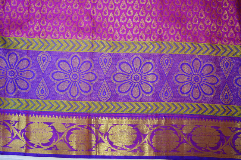 Purple & Pink Colour Pure Kanchipuram Pattu Silk Saree