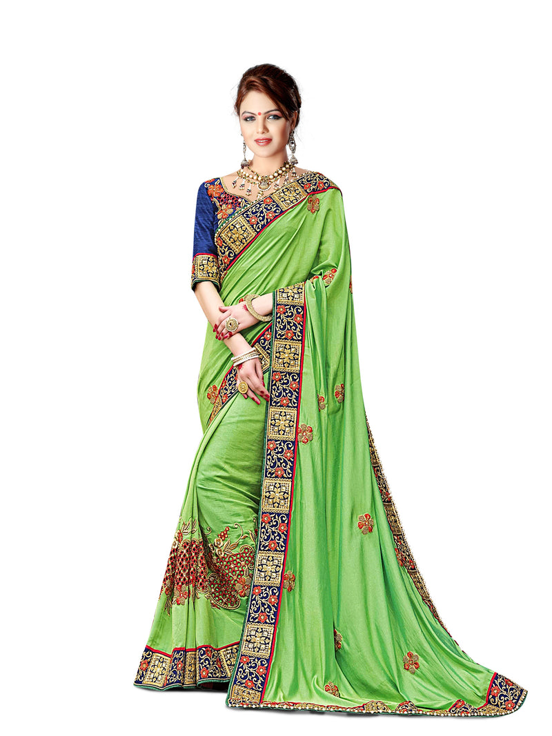 Lovely Green & Blue Colour Pure Silk Georgette Saree