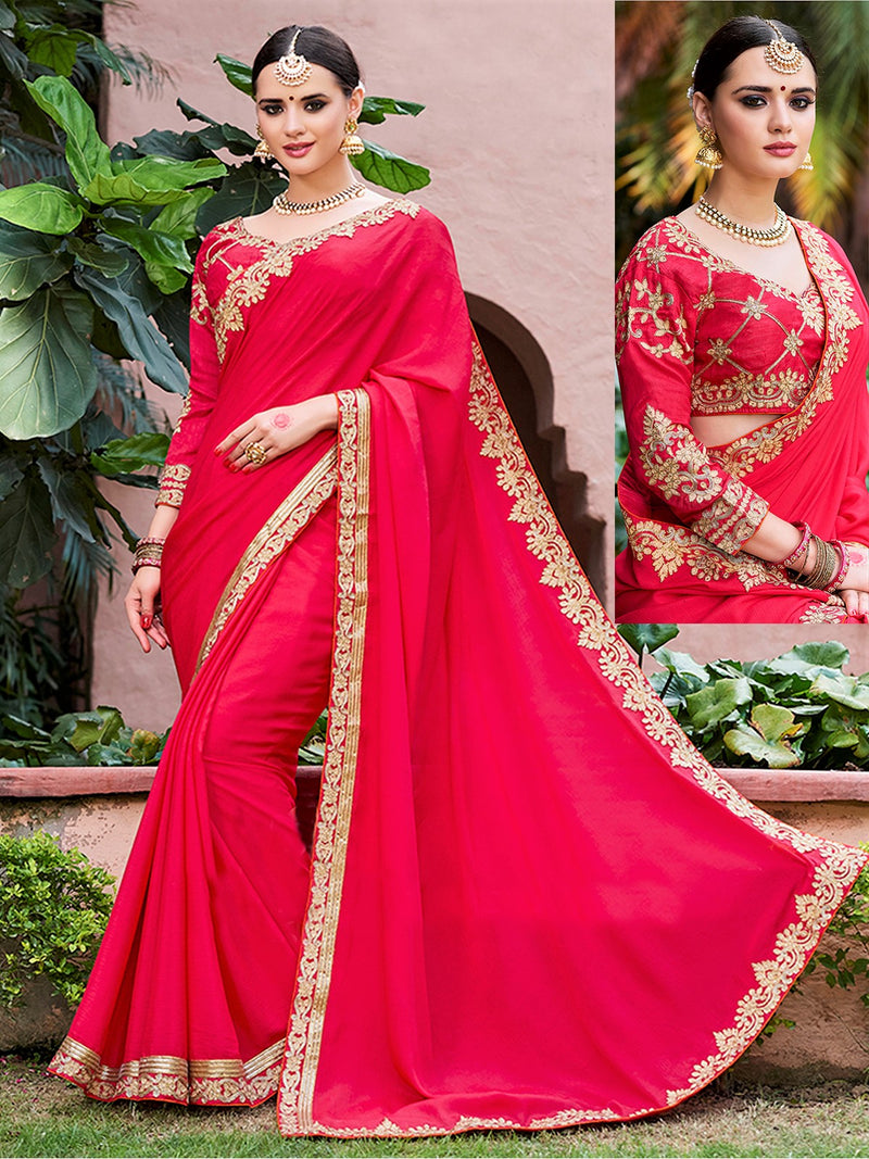 Stunning Red Colour Georgette Silk Saree