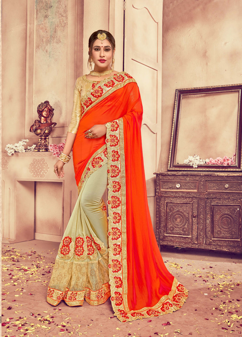 Orange & Natural Colour Silk Saree