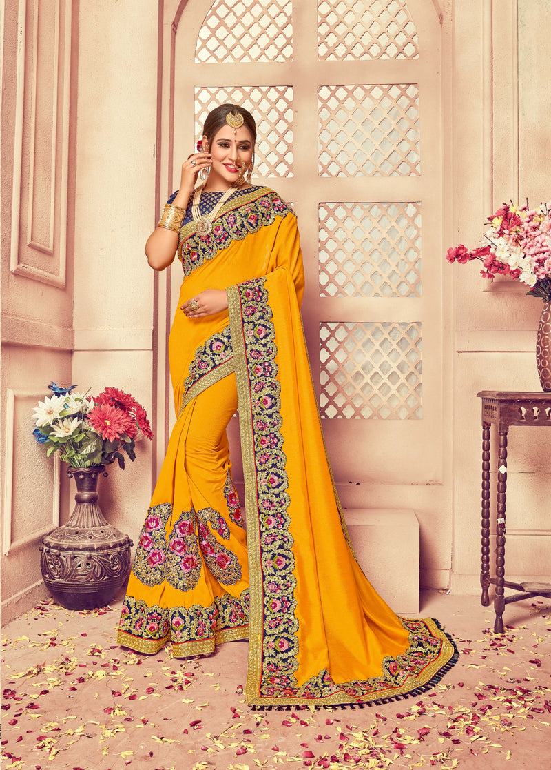 Golden Yellow Colour Silk Saree