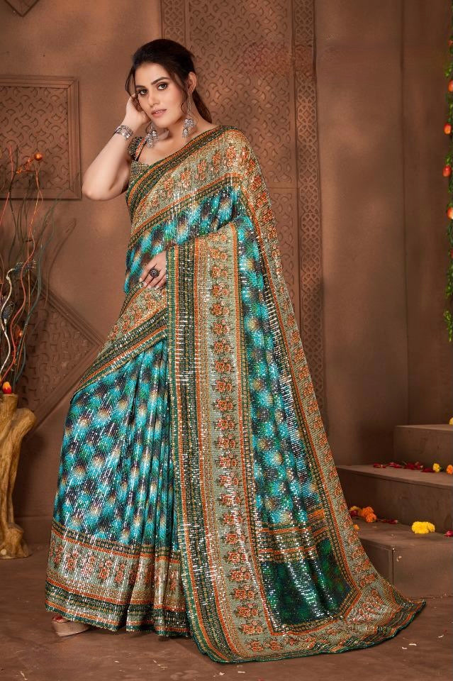 Heavy Sequins Designer Saree