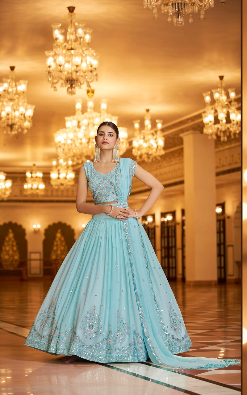 Thread with Sequins Embroidered work Lehenga